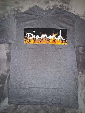 Diamond Supply Co. Gray Fire Flame Box Logo Short Sleeve T-Shirt Medium